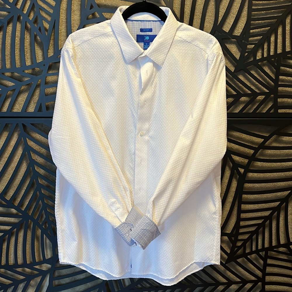 KO EGARA Non Iron All White with Raised Pattern Button Down Dress Shirt